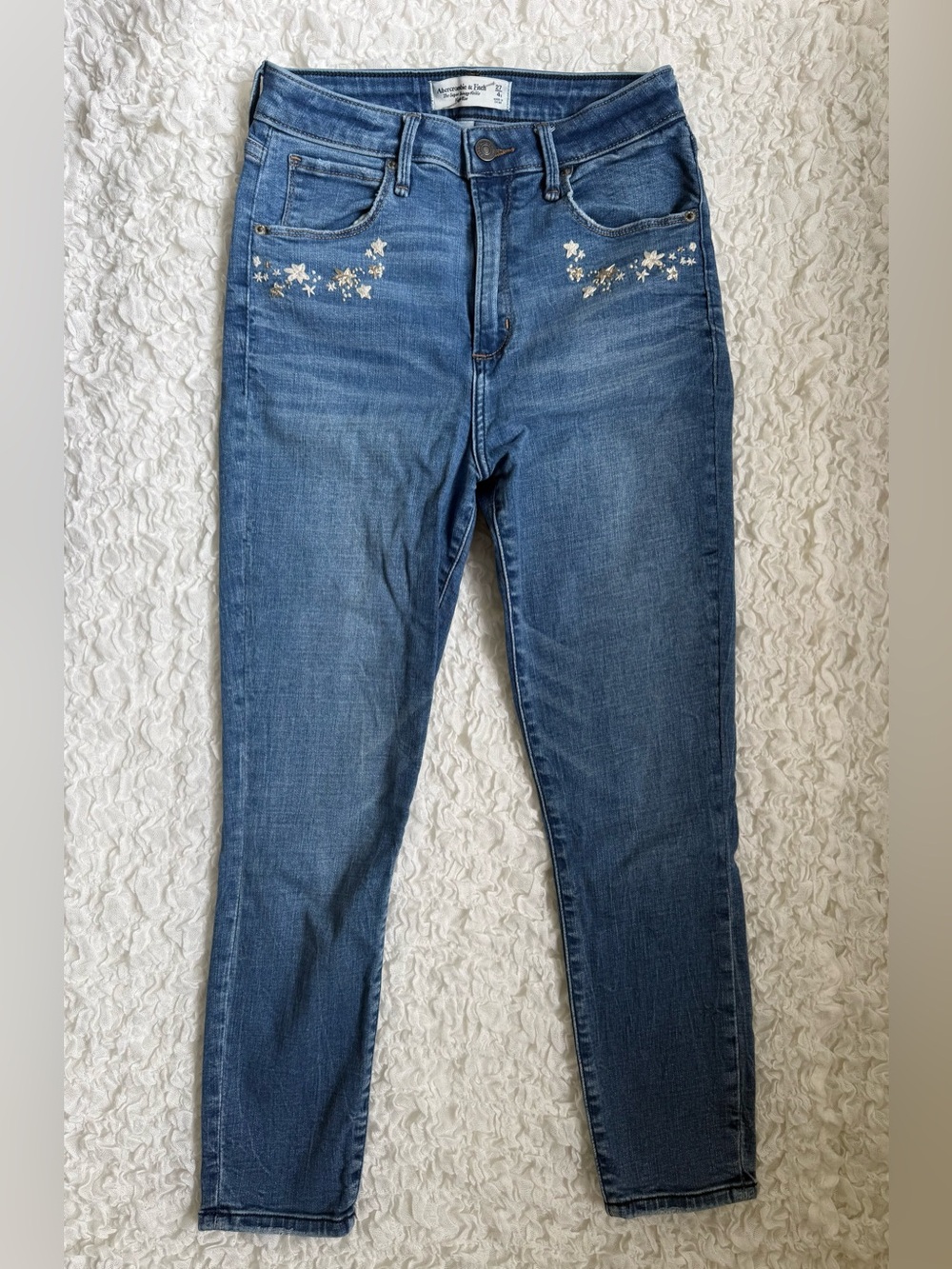 Abercrombie & Fitch Medium Blue Skinny Jeans with Floral Embroidery